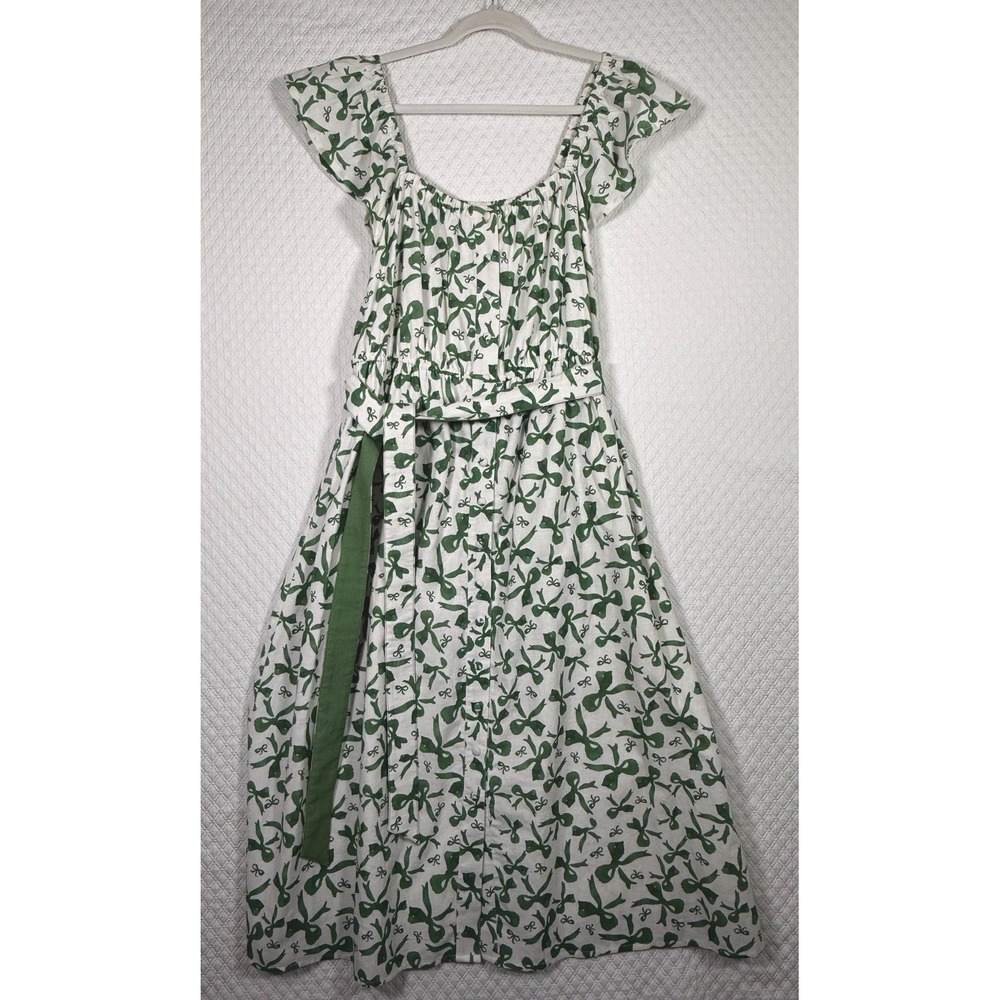 Beau & Ro Women XL Belted Button‎ Maxi Dress Green Cottagecore Boat Neck Cotton